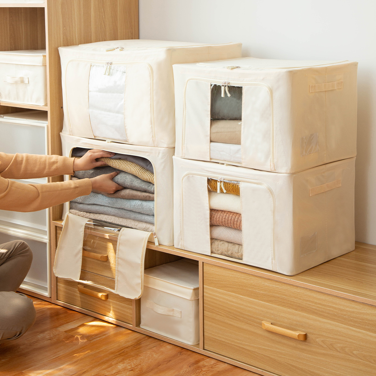 牛津布百纳箱衣服衣物收纳衣柜整理钢架储物盒家用大号可折叠