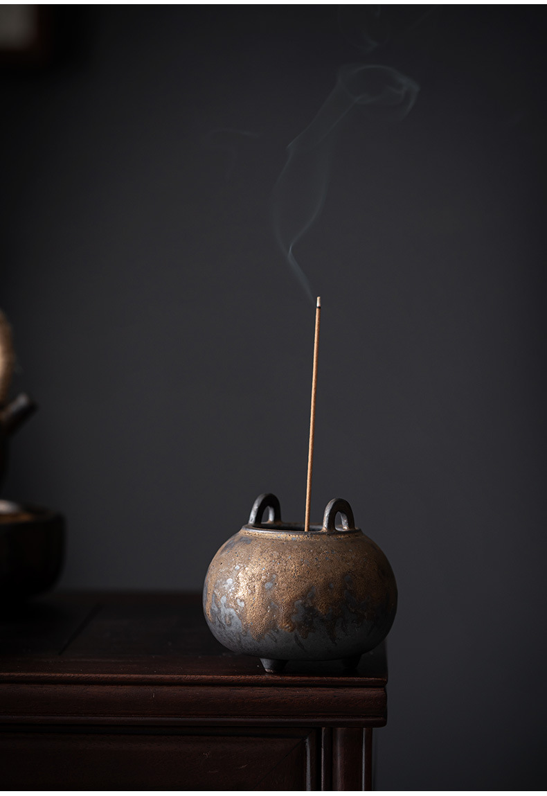 复古香炉日式禅意线香插鎏金做旧香座香道熏香炉家用号供佛点香器