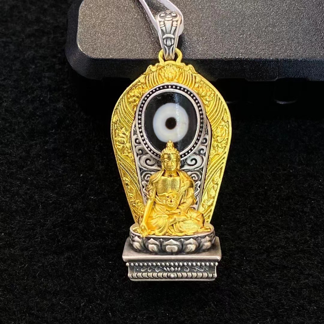 西藏天珠全新民族风药师佛一眼精工镶嵌天珠长43mm直径21mm-阿里巴巴