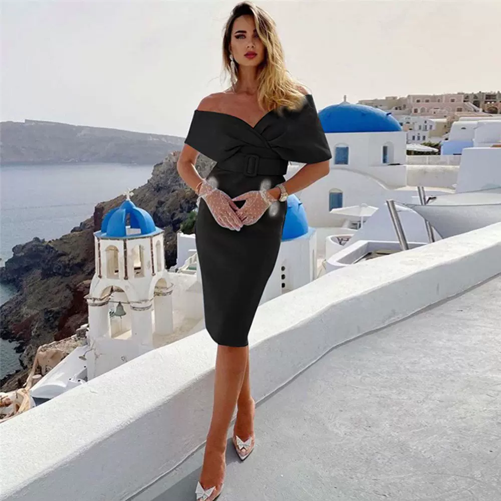 2022夏季新款V字领无袖绷带连衣裙性感优雅晚礼服派对紧身连衣裙