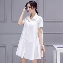 衬衫女短袖雪纺20223夏装新款韩版中长款宽松遮肚显瘦衬衣裙