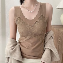 螺纹绒蕾丝保暖背心女外穿固定杯保暖马甲秋冬自发热打底保暖内衣