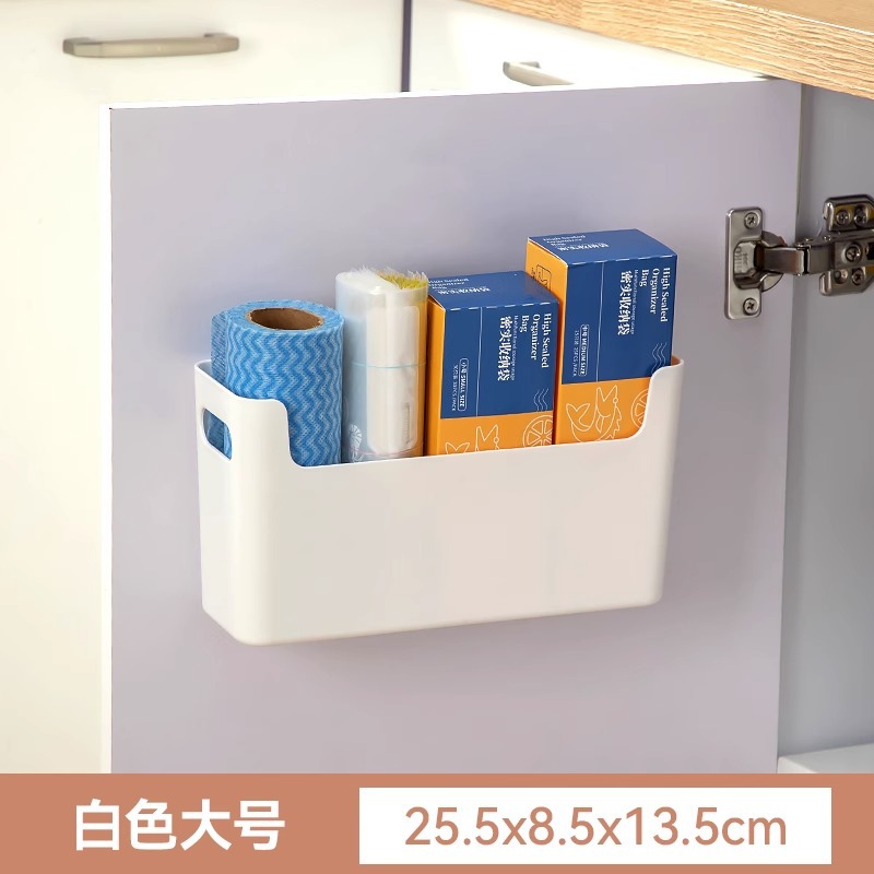 Kitchen Cabinet Door Storage Box Wall-Mounted Punch-Free Cabinet Plastic Wrap Rack Bathroom Toilet Refrigerator Shelf