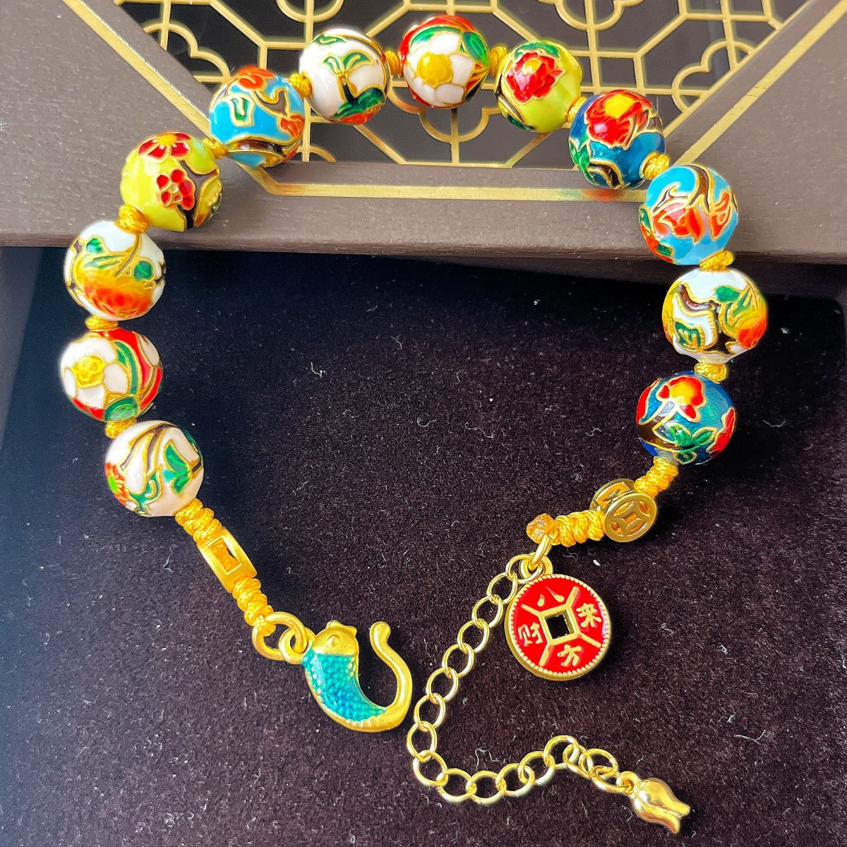 景泰蓝掐丝珐琅彩串珠手链diy手串编织饰品八方来财北京雍和同款