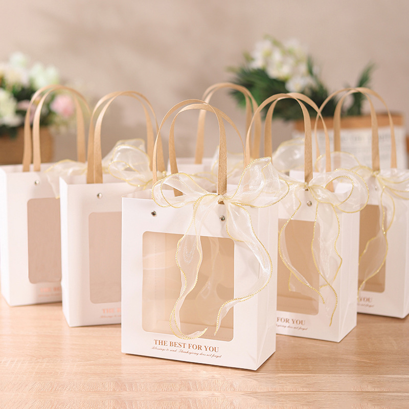 Transparent Handbag High-Grade Window Gift Bag Gift Bag Creative Orange Wedding Flower Bag Towel with Handbag