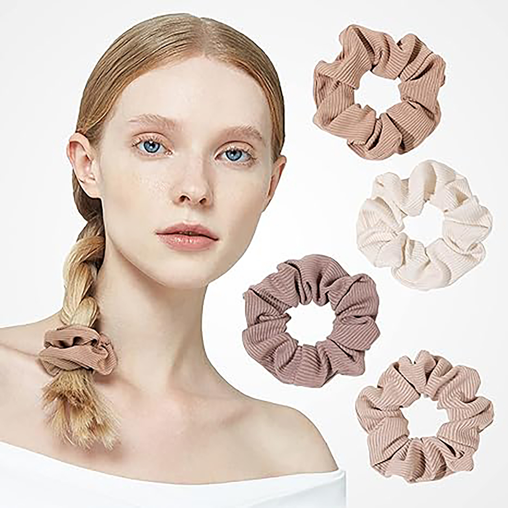 4-Piece Korean Style Simple Temperament Girl Knitted Solid Color Large Intestine Hair Ring Hair Accessories