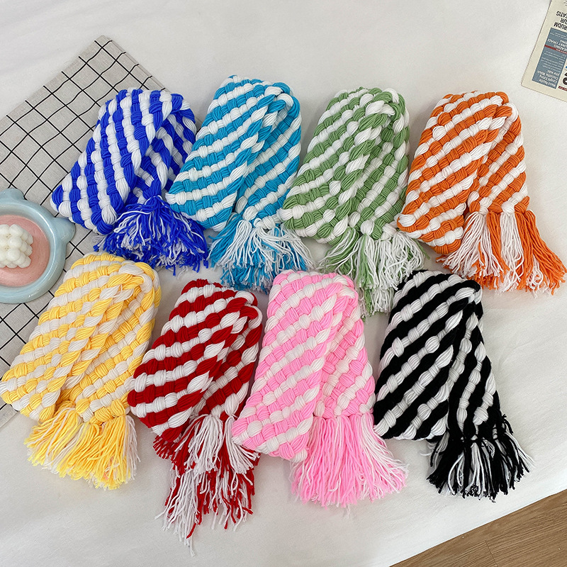 Women's Korean-Style Plush Scarf Striped Scarf 2022 New Autumn and Winter Shawl Homemade Materials Handmade Warm Scarf