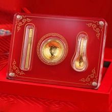 新款999黄金 纯金中式碗筷勺吉祥三宝水晶摆件 婚庆满月周岁礼品