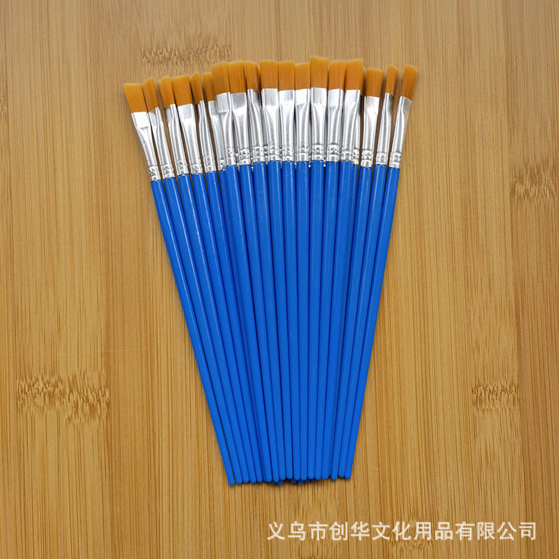 0.7cm Wide Painting Brush Children's Plastic Rod Flathead Oil Painting Brush Acrylic Paint Blue Flat Brush