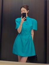 新中式中国风国潮改良旗袍年轻款少女蓝色泡泡袖连衣裙子女装夏季