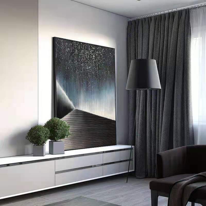 手绘抽象油画星光简约黑白灰客厅大幅落地装饰画玄关挂画