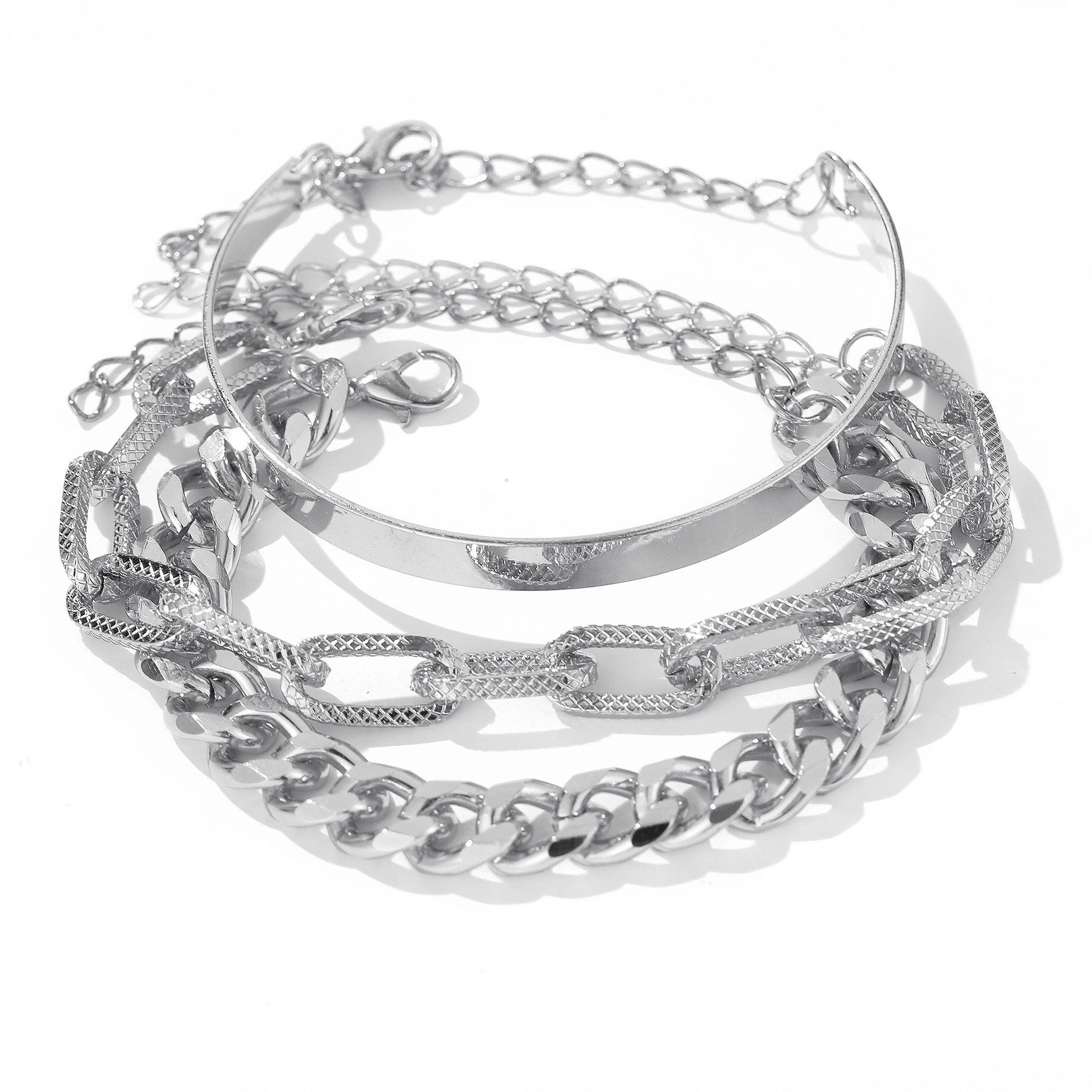 Hot Metal Bracelet Set Europe and America Personality Thick Chain Bracelet Glossy Multi-Layer Open-Ended Bracelet