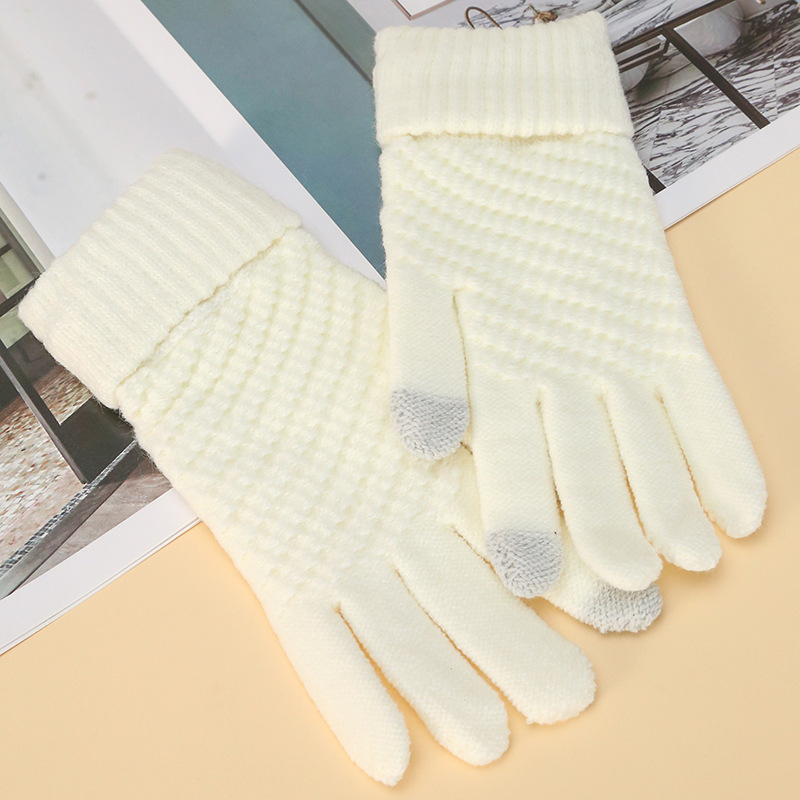 Knitted Gloves Warm Winter Wool Touch Screen Gloves Cycling Gloves Wholesale Autumn and Winter Student Cute Gloves Unisex Gloves