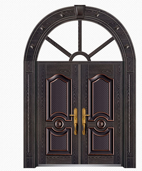非标大门半圆弧气窗双开门仿真铜防盗门高档别墅进户门安全门厂家