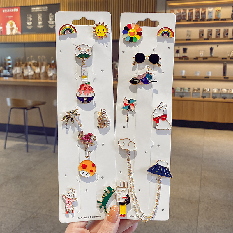 Cartoon Brooch Women's Simple Cute Accessories Ins Fixed Clothes Bag Badge Ornaments Japanese Style Safety Pin Wholesale