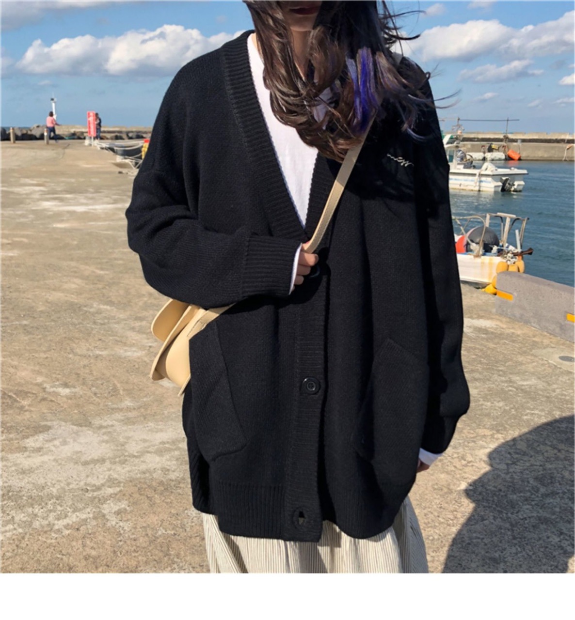 黑色毛衣女中长款慵懒风开衫外套针织2022秋季新款上衣设计感小众