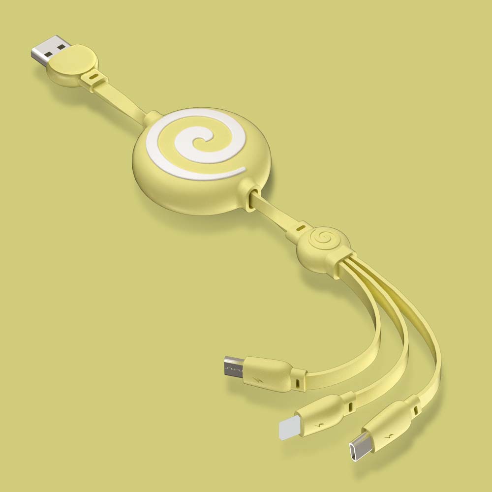 棒棒糖三合一拉伸数据线适用于安卓type-c苹果伸缩数据线 一拖三