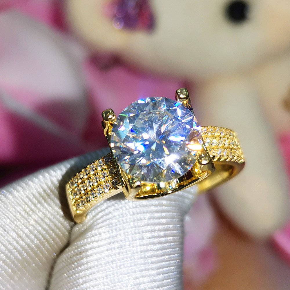 亚马逊爆款轻奢潮ins莫桑钻石排钻925纯银3克拉牛头戒指婚戒设计