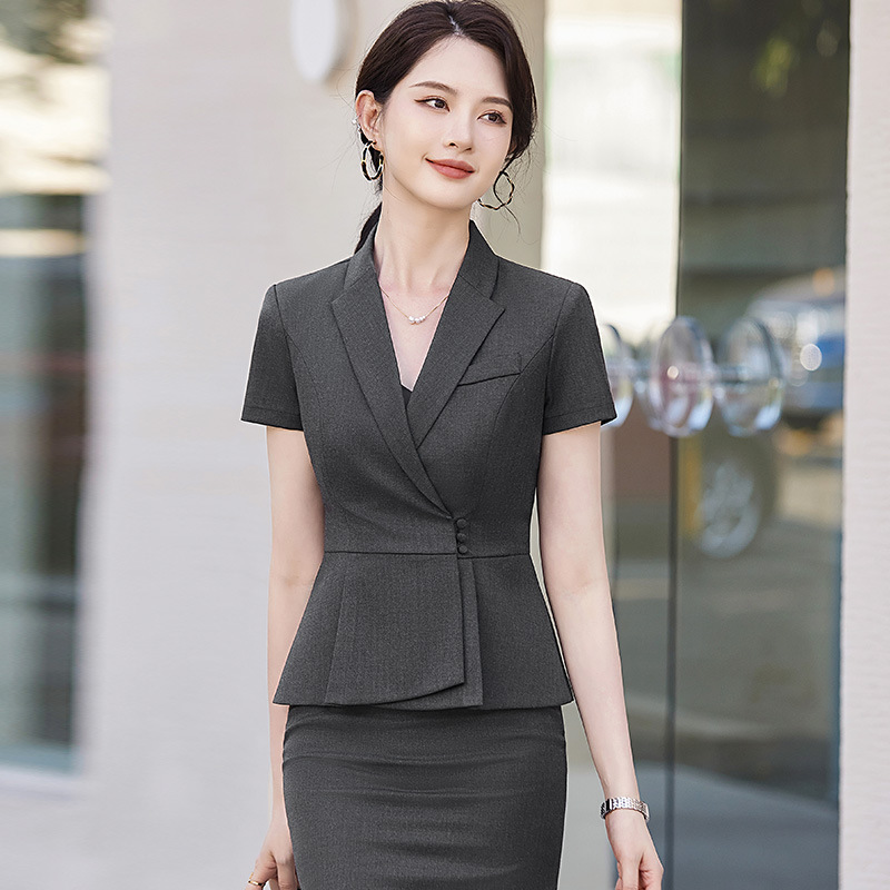 珠宝店短袖工作服女式职业套装裙售楼处工装五星级酒店接待工作服