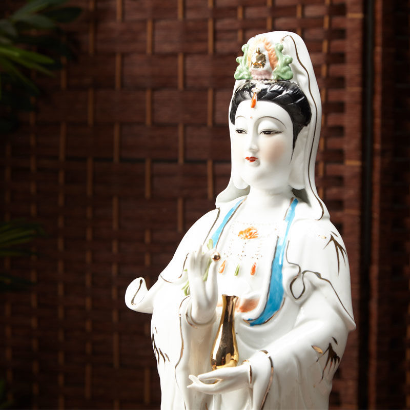 14-26寸 白玉瓷南海站观音观音菩萨佛像雕塑陶瓷摆件批发户外/庭