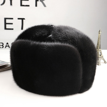 貂皮帽子男士中老年水貂冬季护耳棉帽防寒保暖貂毛皮草东北雷锋帽