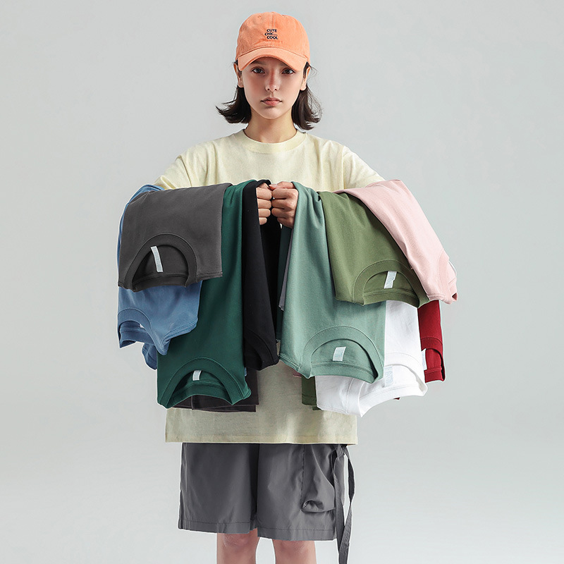 直播男装纯棉潮牌t恤阿美咔叽重磅棉白t恤夏装纯色t恤欧码男t短袖