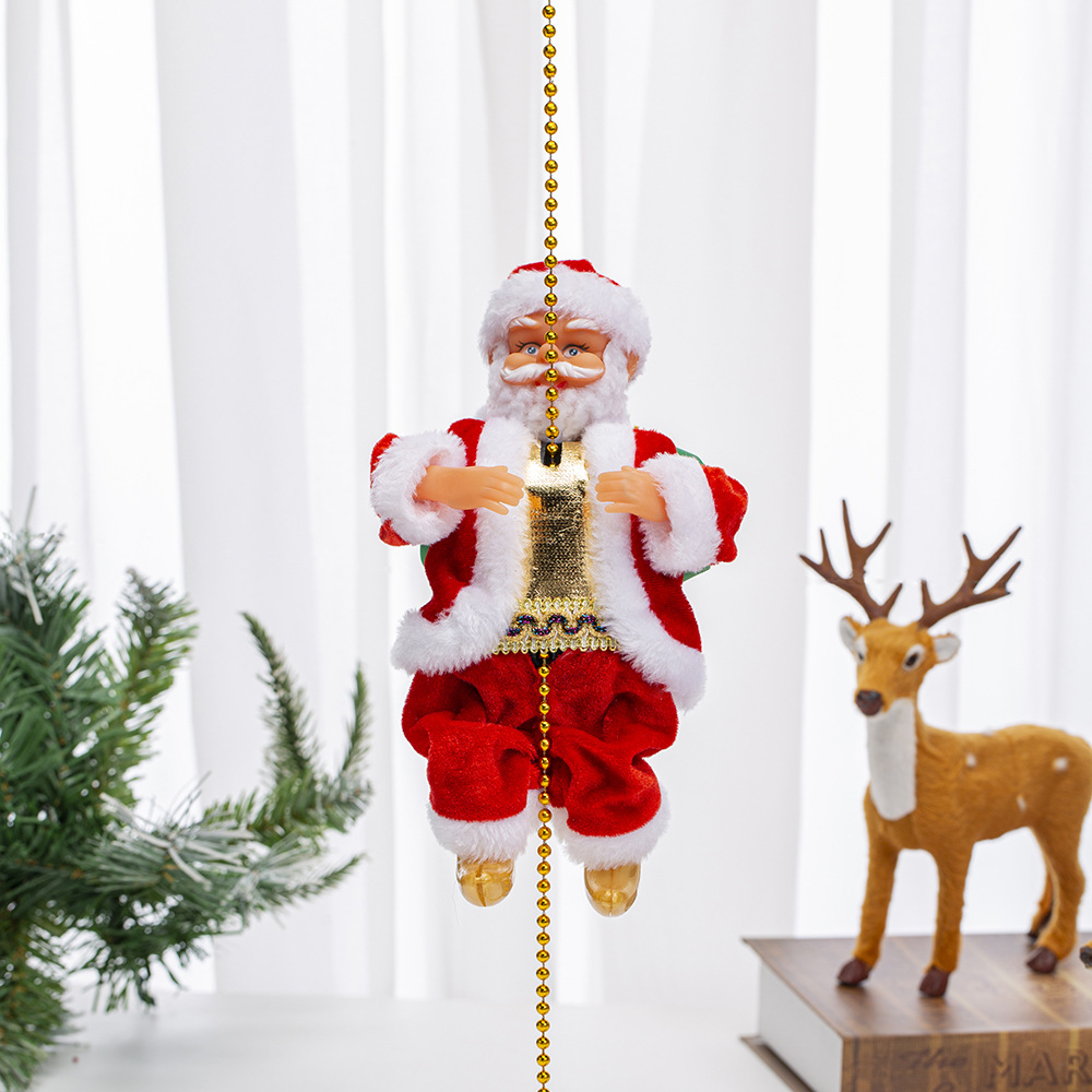 Amazon New Climbing Beads Electric Music Santa Doll Climbing Rope Bead Curtain Christmas Gift Decorations