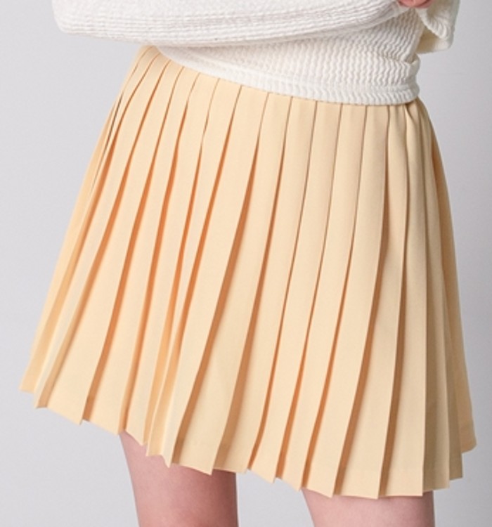 黄色百褶裙短裙图片