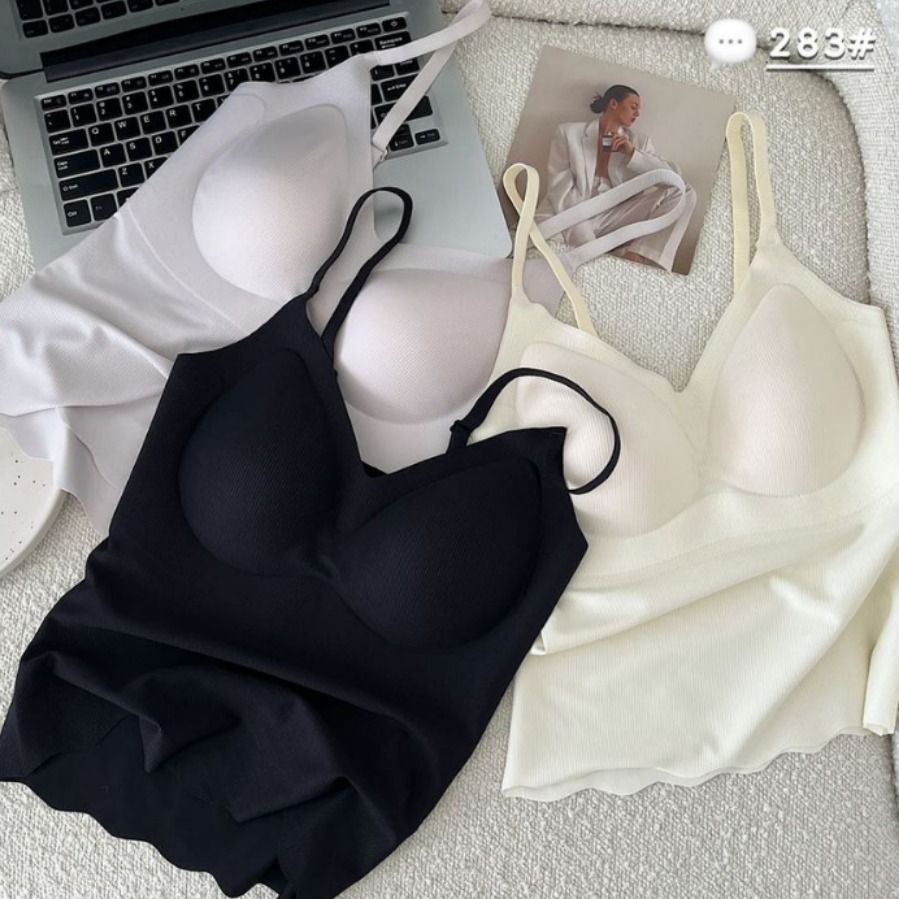 春夏爆款无痕背心女内搭带胸垫一体美背细肩带文胸长款吊带背心女