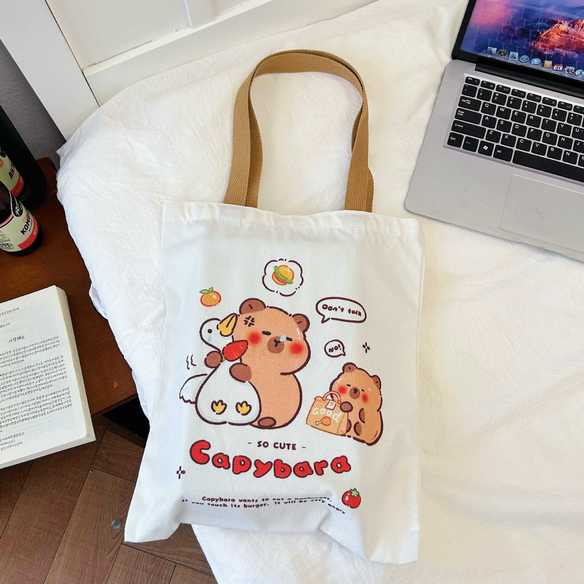 Capabala Tuition Bag Cartoon Canvas Bag Portable Shoulder Bag Cute Puffer Large Capacity Tuition Bag Wholesale