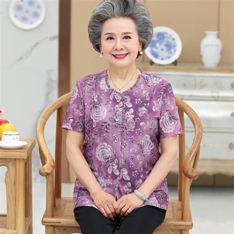 中老年女装夏装奶奶装夏装短袖套装妈妈装老年人衬衫女老人衣服女