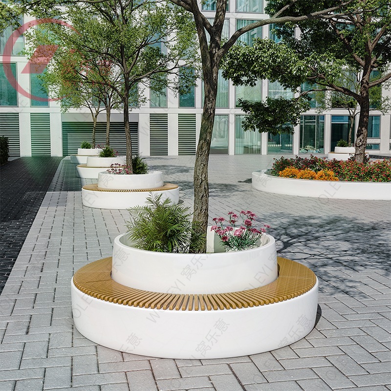 玻璃钢户外树池围树休息座椅广场公园学校室外木圆形花盆坐凳工厂