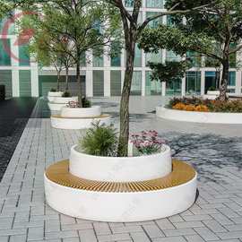 玻璃钢户外树池定制围树休息座椅广场公园学校室外木圆形花盆坐凳