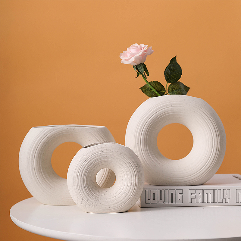 High Sense Ceramic Flower Receptacle Creative Plain Burning Vase Hydroponics Home Decoration Ins Style Good-looking Flower Ware Nordic Dried