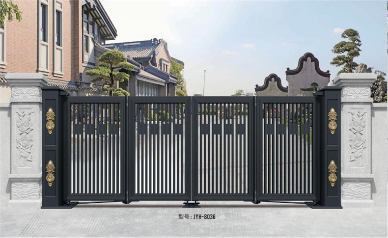 佛山厂家铝艺别墅庭院大门自建房电动防盗门铝合金入户平开双开门