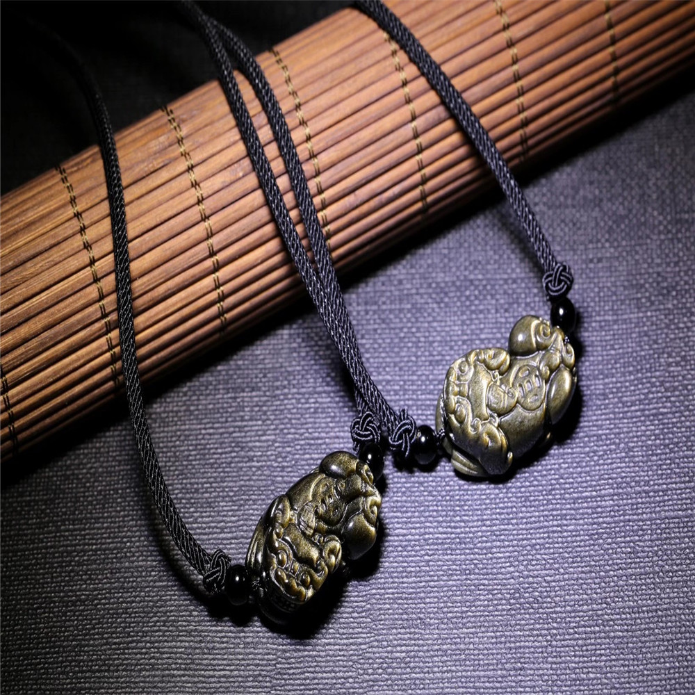 东海墨可爱水晶天然黑曜石金曜石银曜石貔貅项链女款时尚锁骨链