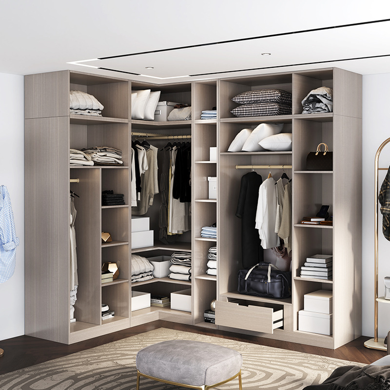 2021新款卧室推拉门衣柜北欧玻璃柜子布纹移门现代转角家用储物柜