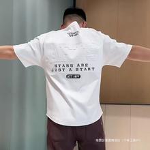 2024夏季新款短袖T恤男韩版时尚钢印字母半截袖休闲百搭青年上衣