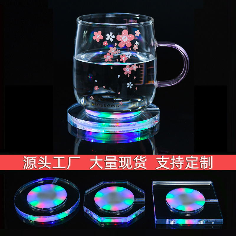 Wholesale Led Luminous Acrylic Coaster Usb Charging Colorful Transparent Crystal Base Bar Flash Base