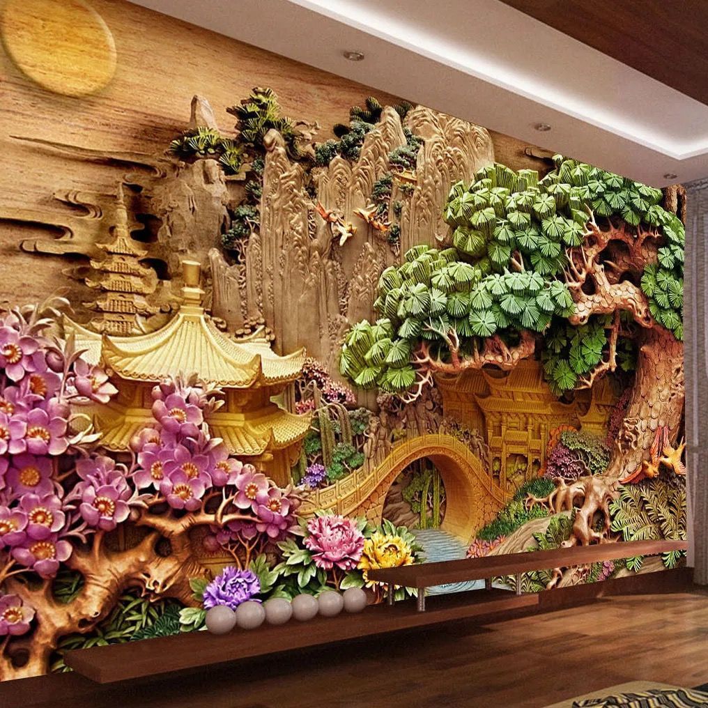 电视背景墙画18客厅办公室浮雕装饰壁画墙布5影视墙纸墙裙3