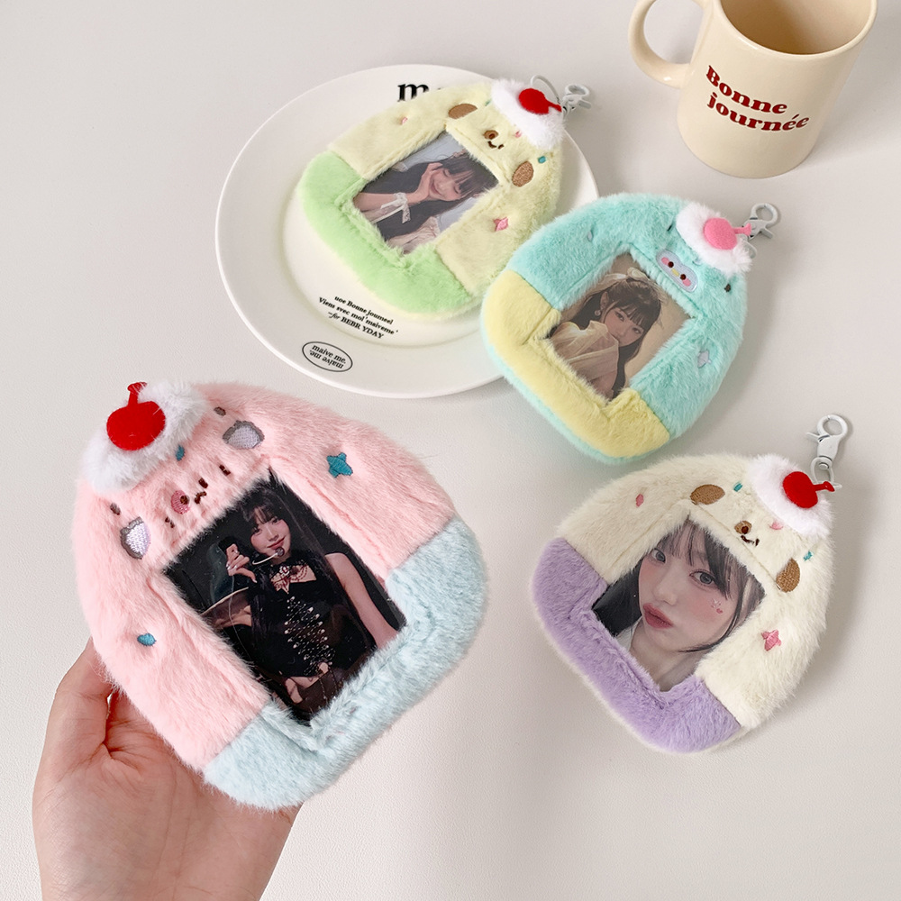 ins korean cartoon dessert plush card holder student three-inch hollow mini truck display card holder meal card pendant card holder