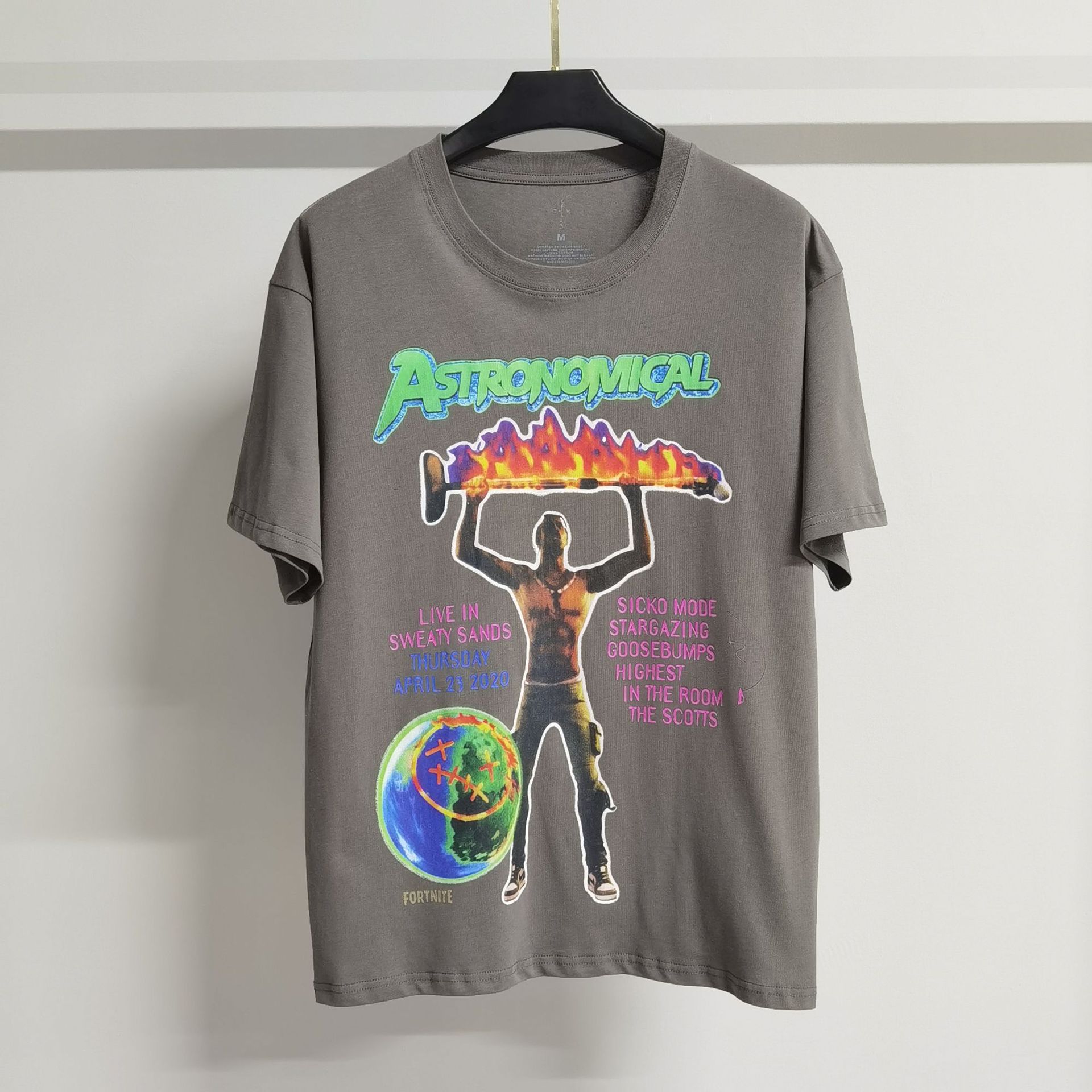 潮牌travis scott cactus jack地球人像印花水洗做旧高街短袖t恤