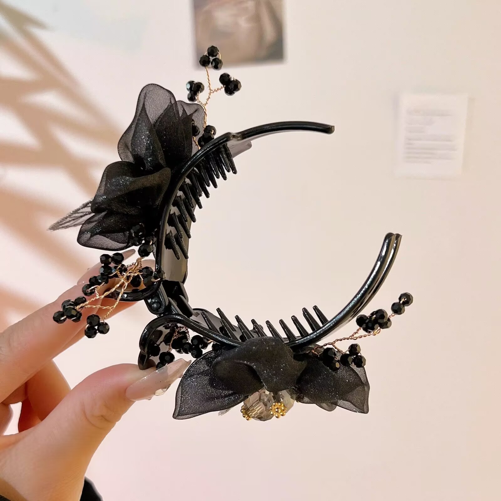 丸子头发夹女夏季简约气质花朵网纱后脑勺抓夹盘发发卡 头饰发饰