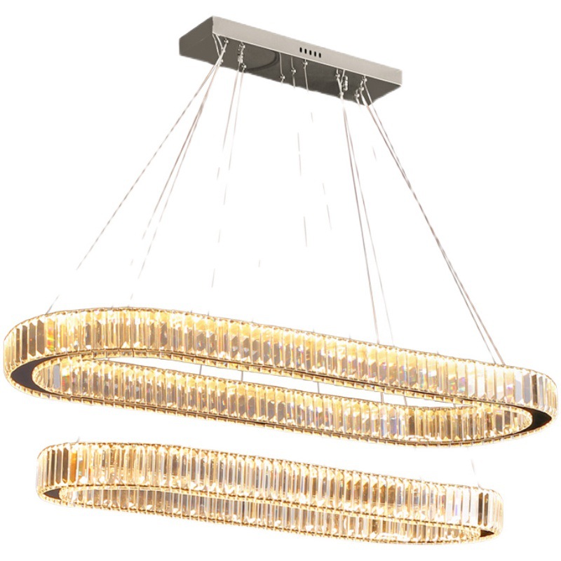 Affordable Luxury Fashion Dining Room Tmall Genie Simple Modern LED Chandelier Home Living Room Oval Crystal Bar Lamp