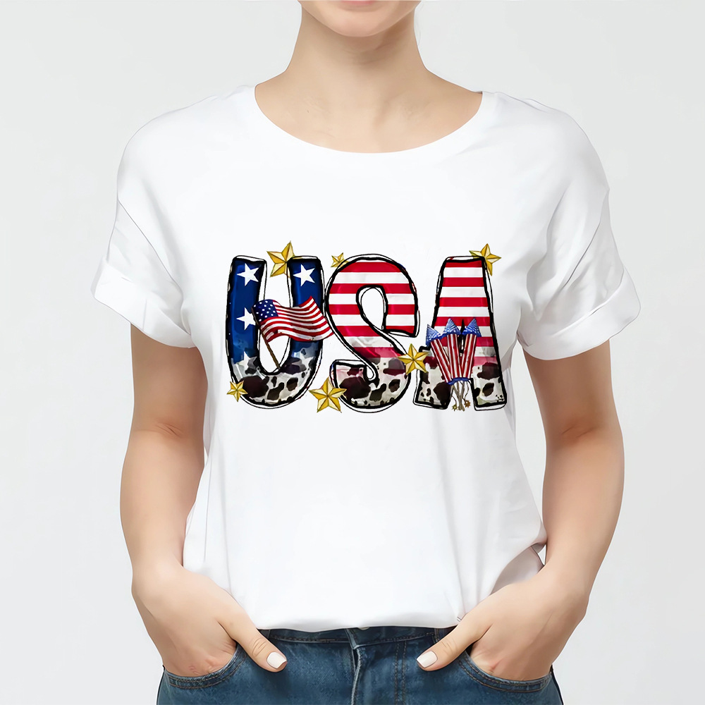 cloocl independence day cotton t-shirts usa flag retro strip