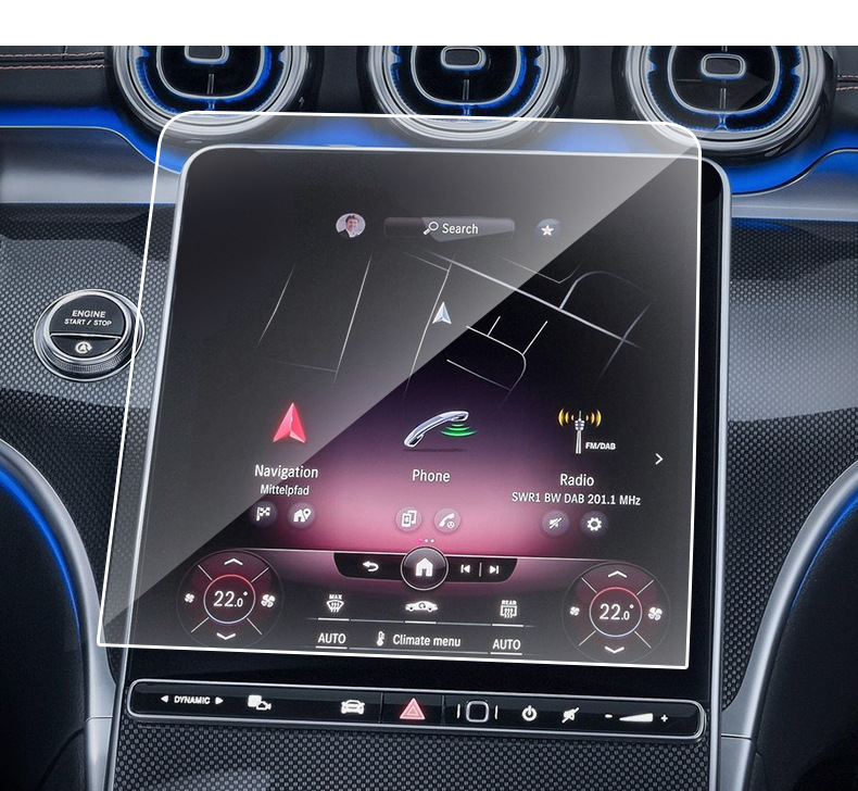 适用22款奔驰c级钢化导航膜c260/200l中控贴膜显示屏仪表保护屏幕