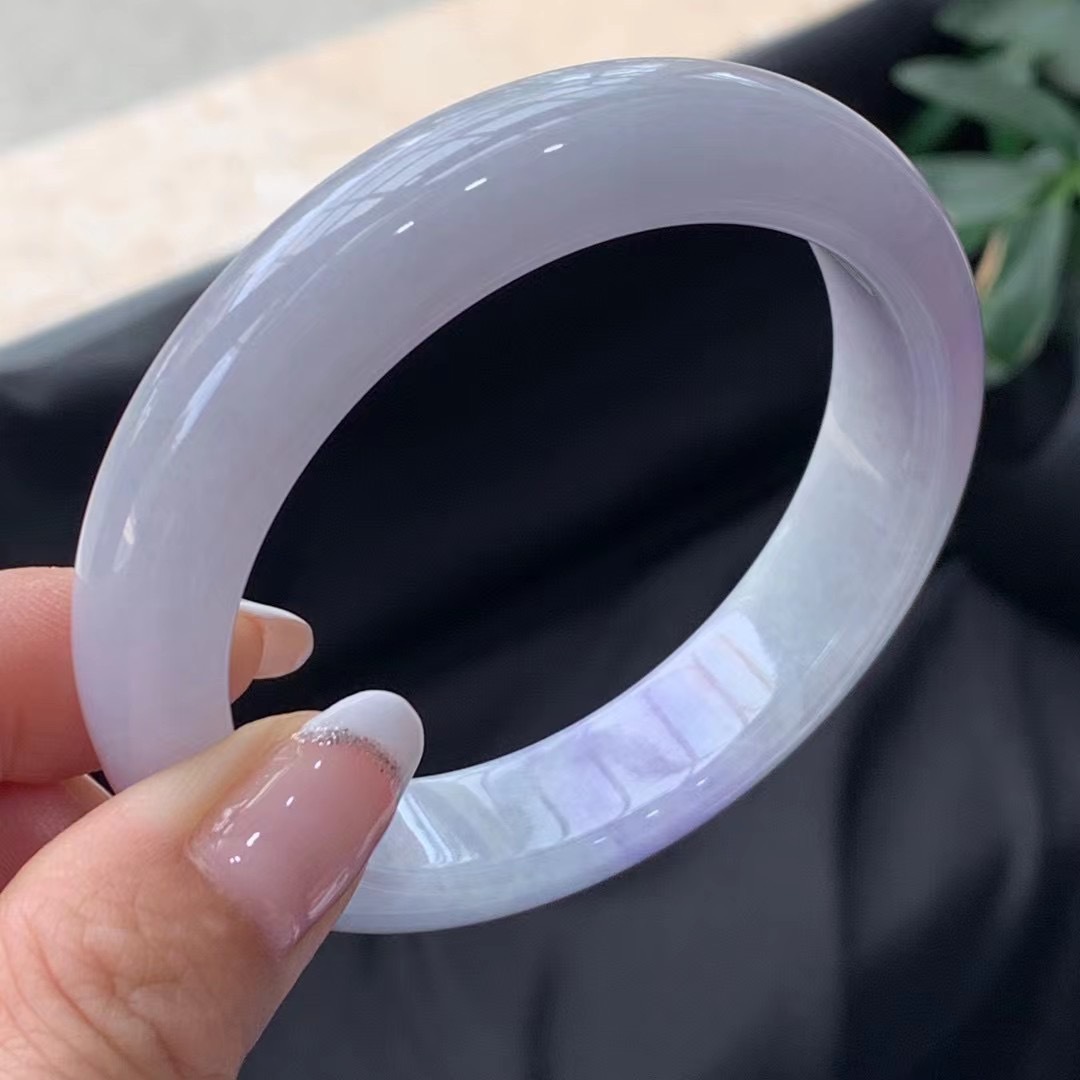 缅甸翡翠a货手镯糯化种紫罗兰翡翠手镯一手货源7800元 圈口55.