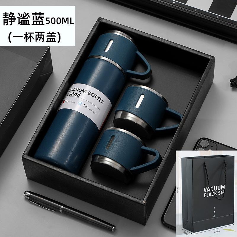 Hot Gift Box Gift Cup Set +304 Stainless Steel One Cup Three Lid Vacuum Cup Portable Business Cup Wholesale