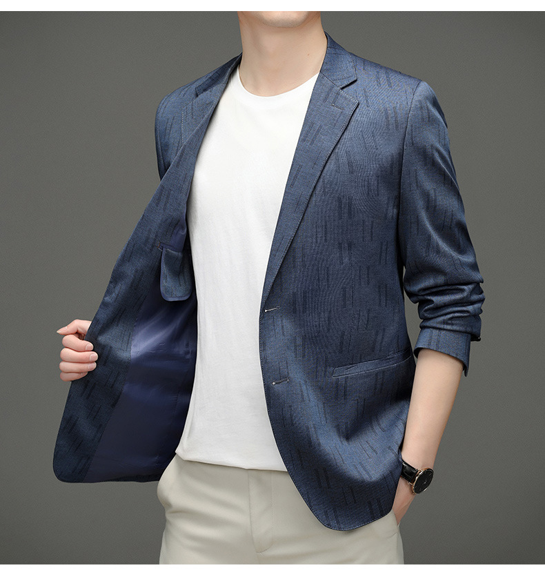莱诗伯特蓝色西装春秋薄款男式休闲西服韩版修身小西装男西服外套