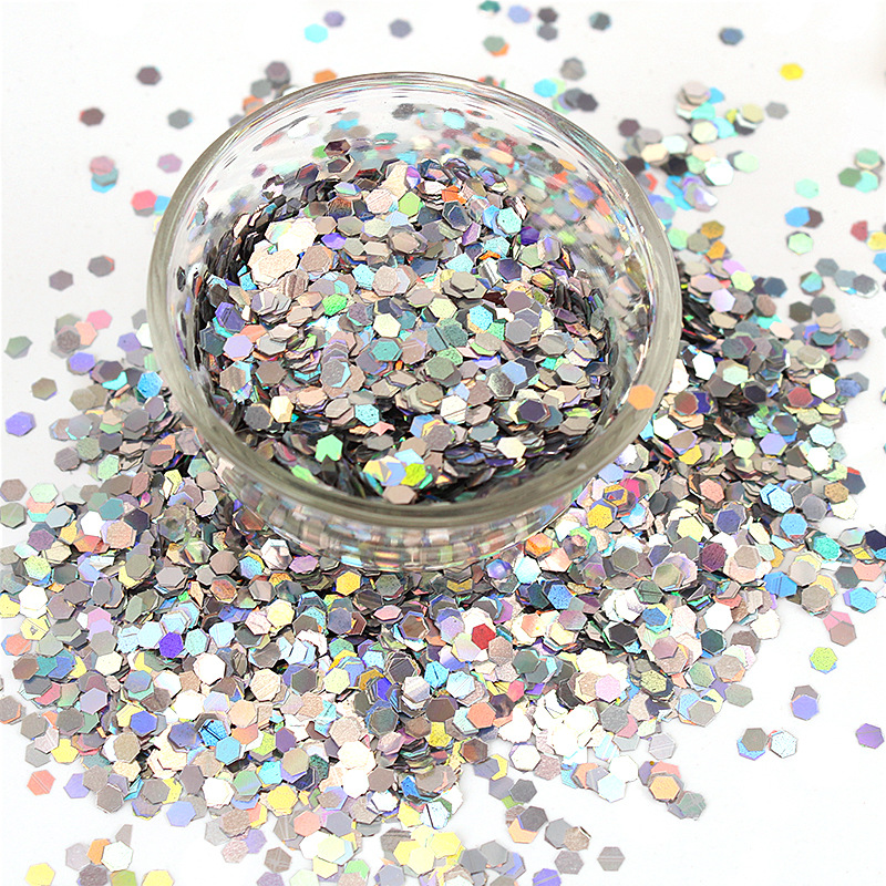 工厂直供镭射金葱粉 美甲装饰品六边形闪光亮片 银色批发闪粉